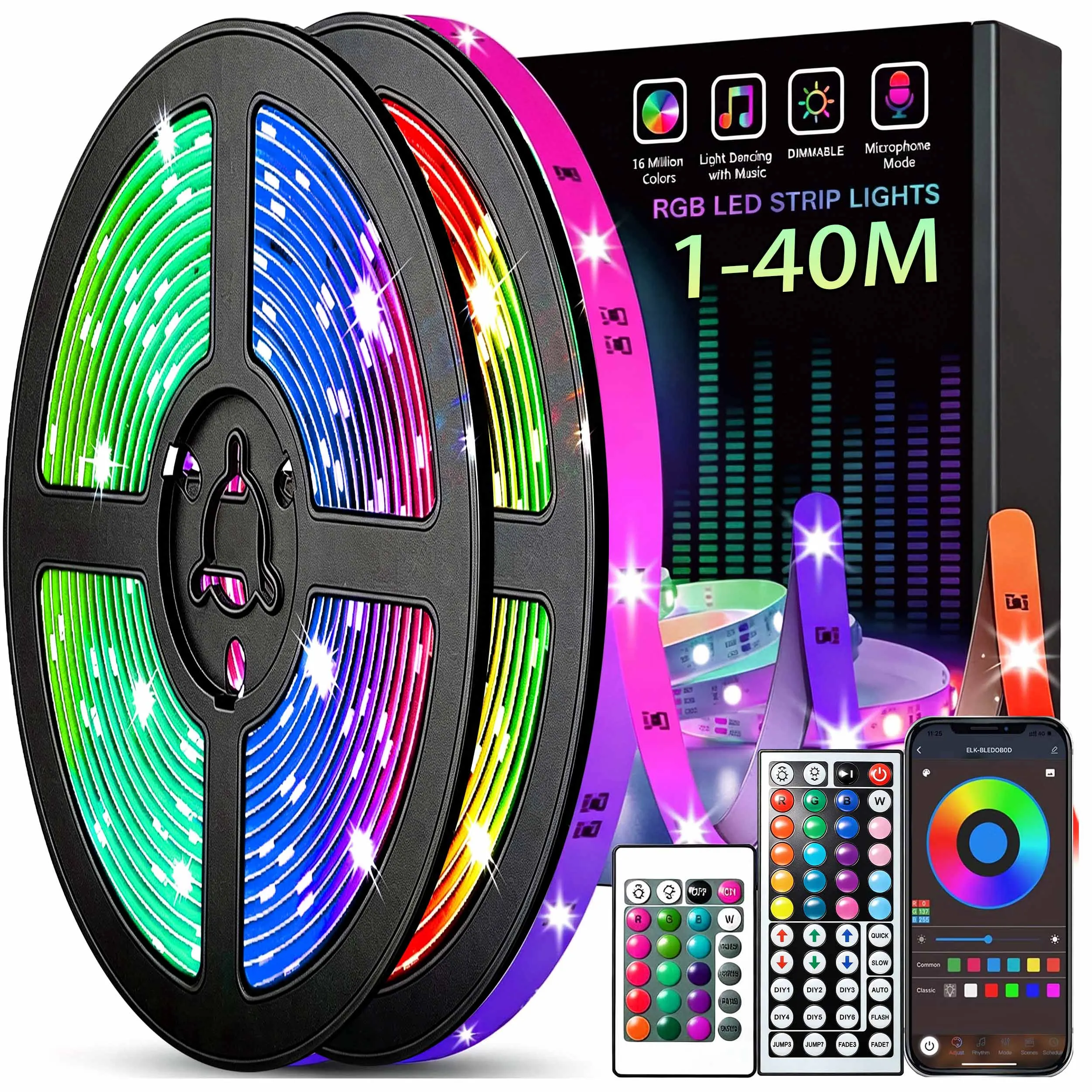 Led RGB Strip Lights 44Key Remote Control SMD5050 5m 10m 20m Bedroom TV Backlight Bar Party Decoration Atmosphere Strip Light