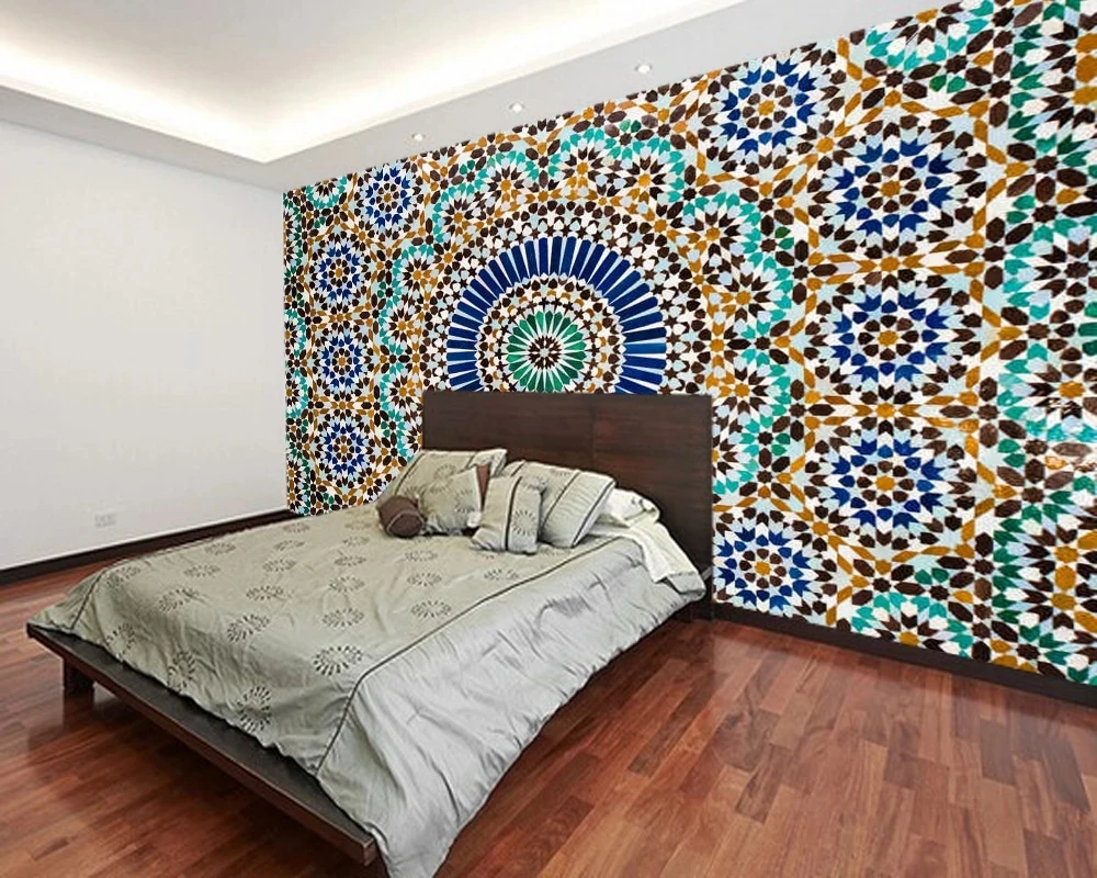 Customized products 3D Papel de parede Moroccan tiles background retro abstract wallpaper living room tv bedroom kitchen wall 3D
