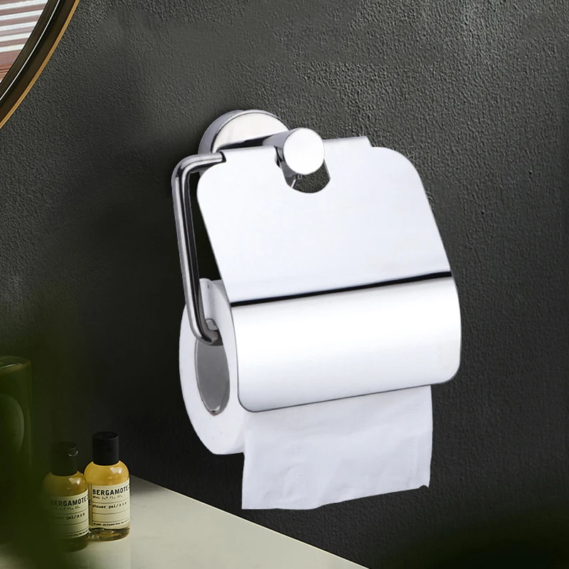 Modern 304 Stainless Steel Bathroom Paper Box Roll Paper Holder Anti-splash Baffle Can Be Punched Nail-free Anti-falling