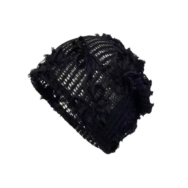 Artistic thin beanie hat for women, spring/summer hollow-out head wrap hat that makes the face look smaller