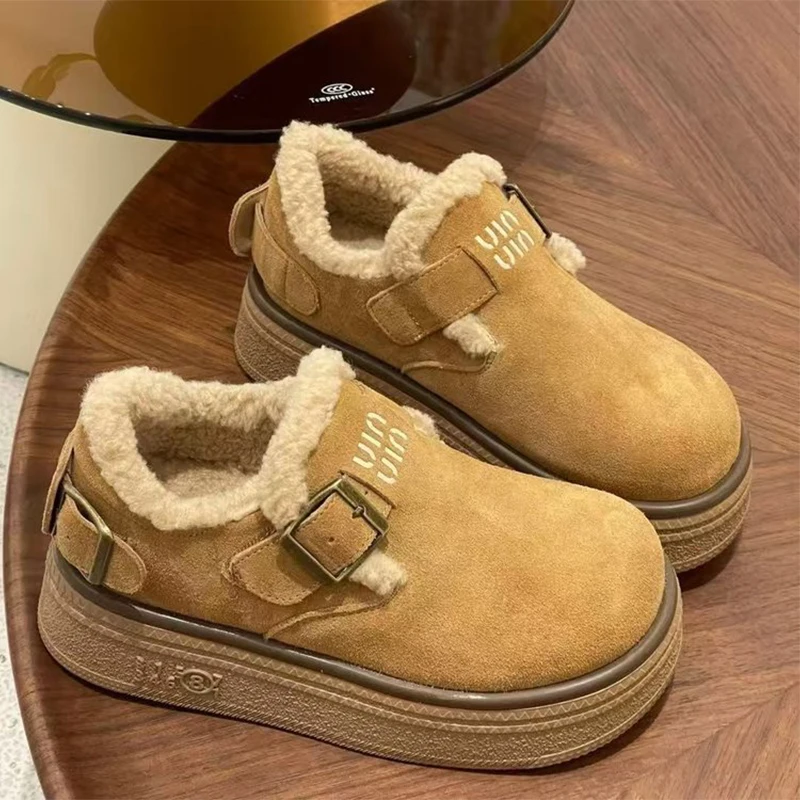 

Fur Platform Ankle Boots Women Suede Snow Boots Flats Warm Shoes 2025 Winter Short Plush Women Shoes Chelsea Casual Botas Mujer