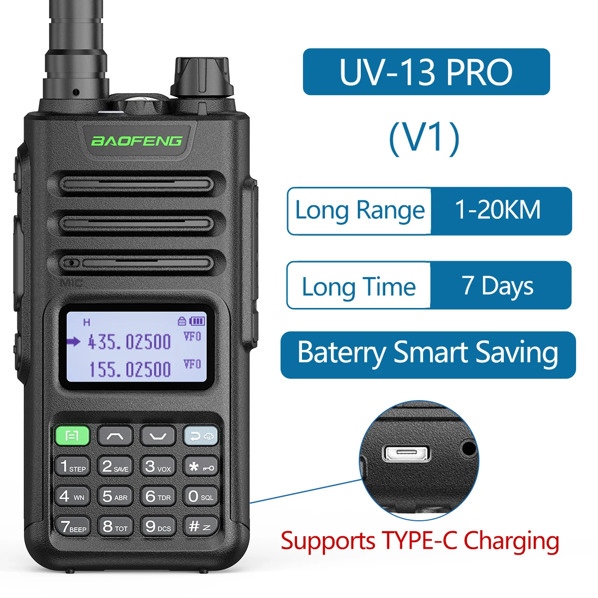 BaoFeng UV-13 PRO V1 V2 High Power Multi Band Walkie Talkie Type C Oplader Lange afstand UV-13 UV-5R Transceiver Ham Tweerichtingsradio