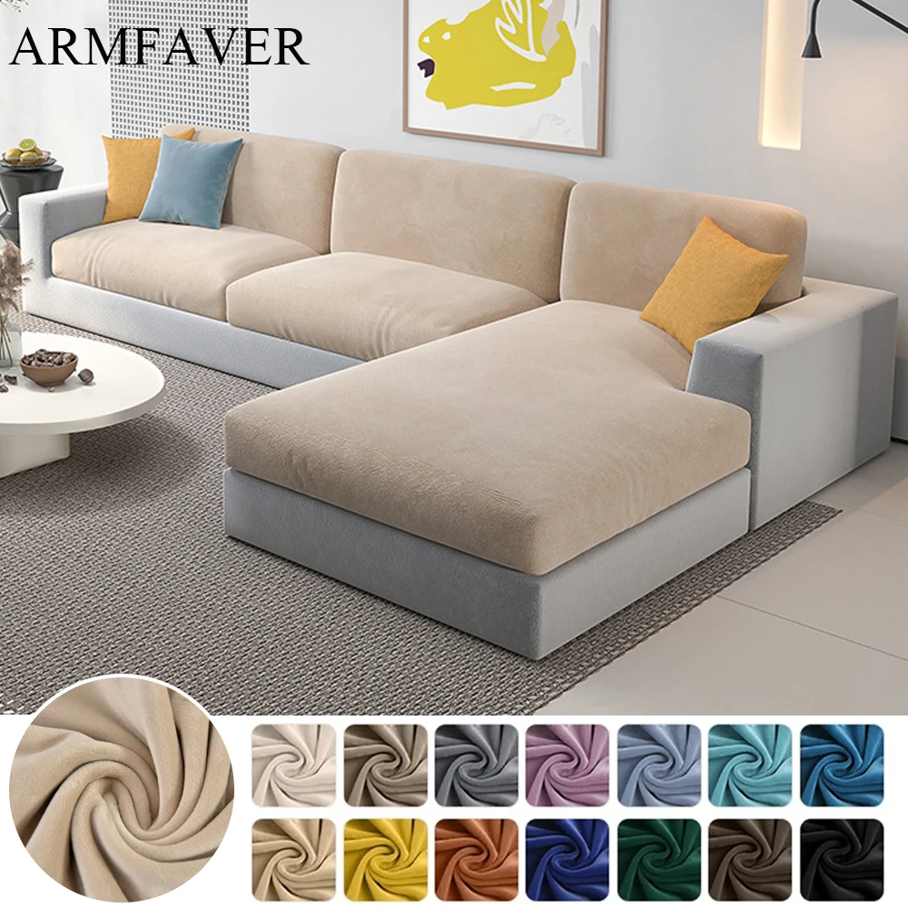 ARMFAVER Velvet Sofa Cushion Covers Stretch Sofa Seat Cover Soft Couch Slipcover Furniture Protector for Living Room Home Decor