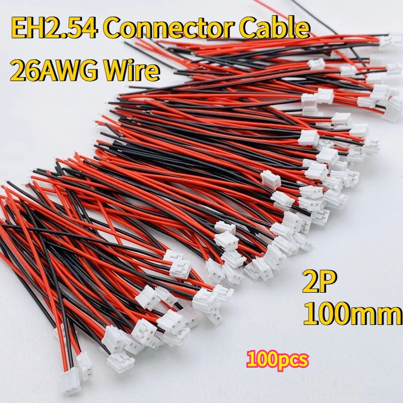 100PCS EH2.54 2P Connector Cable 26AWG, Single-End Pre-Crimped Wire for PCB LED Arduino