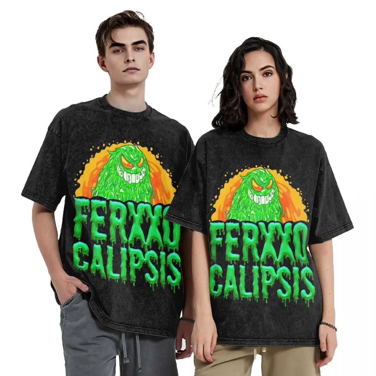 FERXXOCALIPSIS Feid Ferxxo Calipsis Nitro Monster 2024 Tour T Shirt Washed Oversize T-Shirt Novelty for Men Women Printed Tees