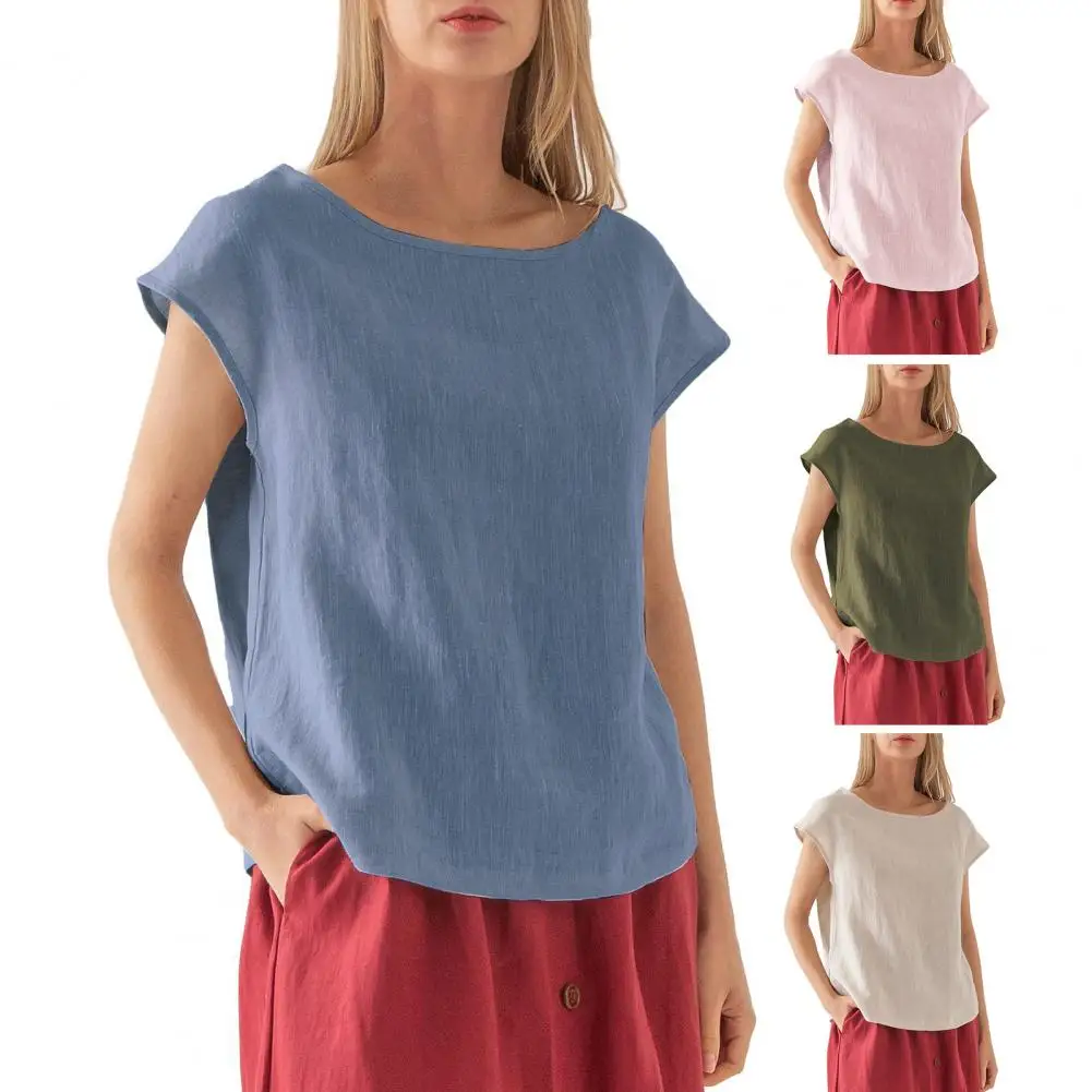 

Women Tops Summer Blouse Women’s Draped Short Sleeve Tops Loose Fit Blouses Round Neck Summer Spring Shirts Casual Blouse
