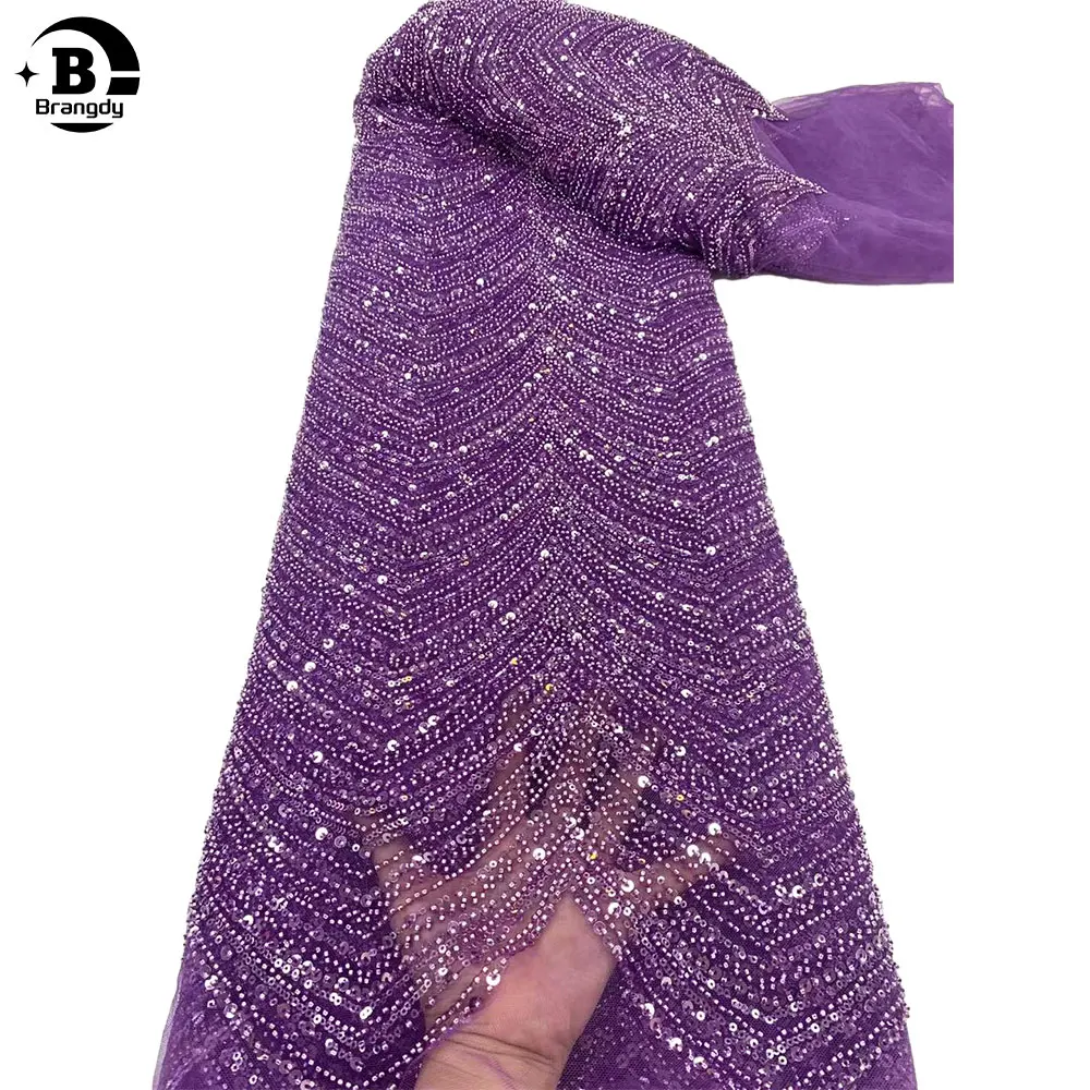 

Luxurious Nigerian Handmade Beads Lace Fabric 2024 High Quality Sequins Beaded Embroidery French Lace Fabric For Sewing Z70039