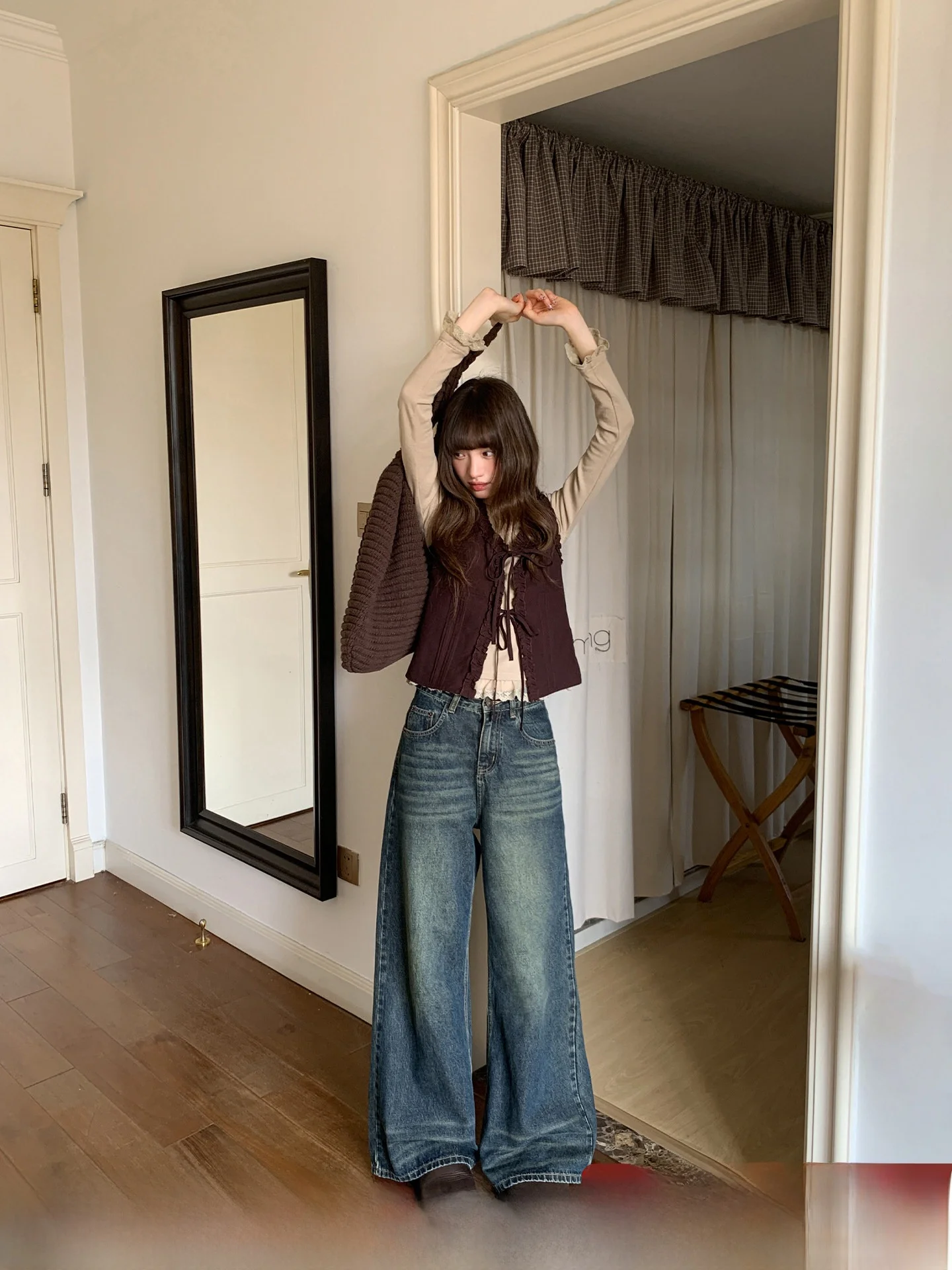 

Джинсы Hello Retro Monkey Crt с прямыми штанинами, высокой талией, облегающего кроя, женские, длинные, повседневные, для зимы и весны, модные