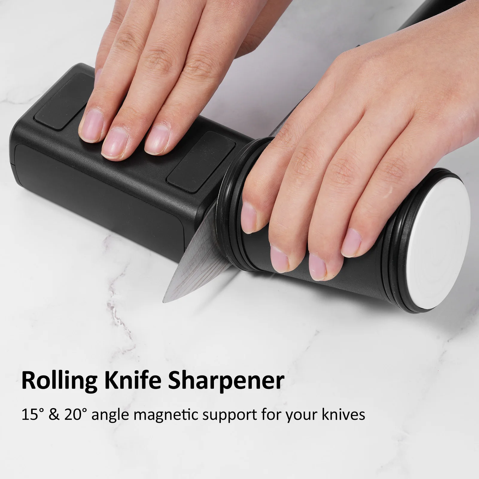 Rolling Knife Sharpener - Knife Sharpening Tool with Diamond and Ceramic Discs for Steel of Any Hardness for Kitchen Knives