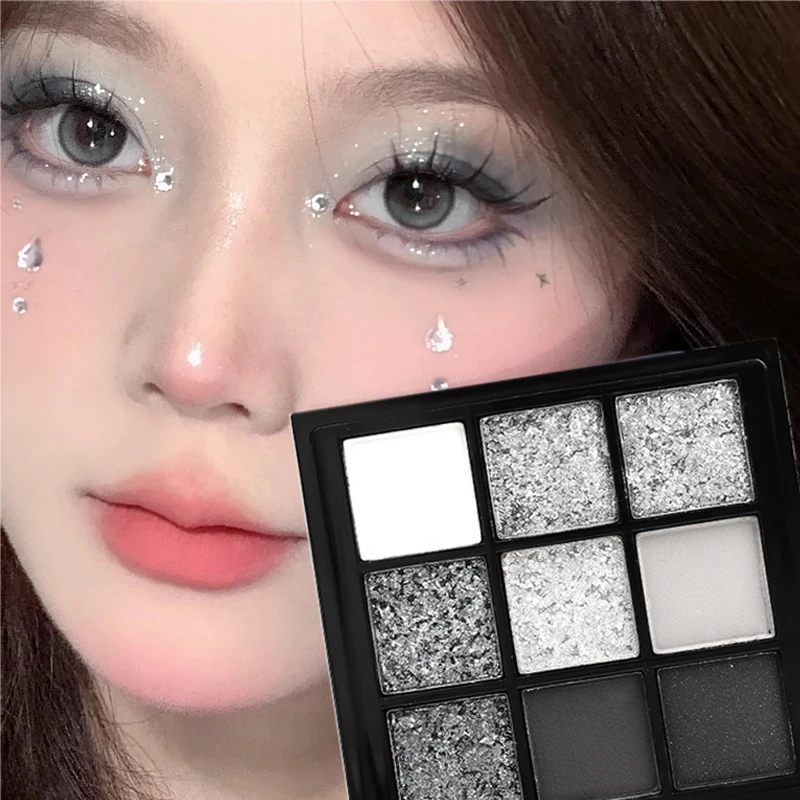 9 Farben Pailletten Glitter Lidschatten Palette Perl glanz cool getönten schwarzen Punk Smokey Eye Pigment dauerhafte matte Augen Make-up Kosmetik