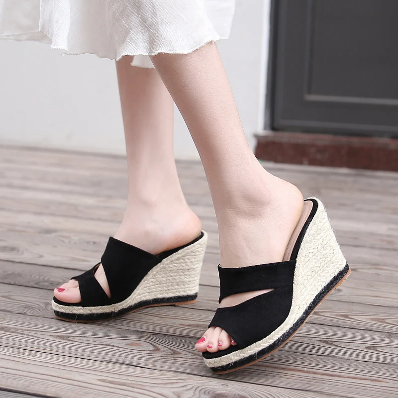 

Women's Summer Fashion High Heels FootWear Peep Toe Ladies Sandals Platform Wedge Heels Slingback Slippers