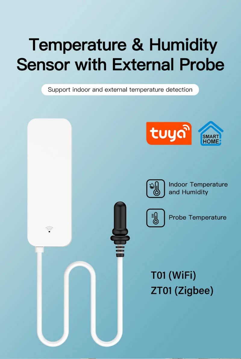 

Wifi Temperature and Humidity Sensor With External Probe Smart Life Hygrometer APP Monitoring For Plants Aquarium Winery New