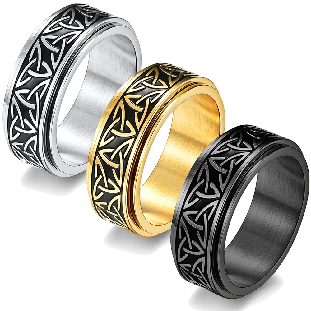 Vintage Irish Viking Celtics Knot Rings For Men Women Viking Stainless Steel Spinner Fidgets Rings Retro Rock Party Jewelry Gift