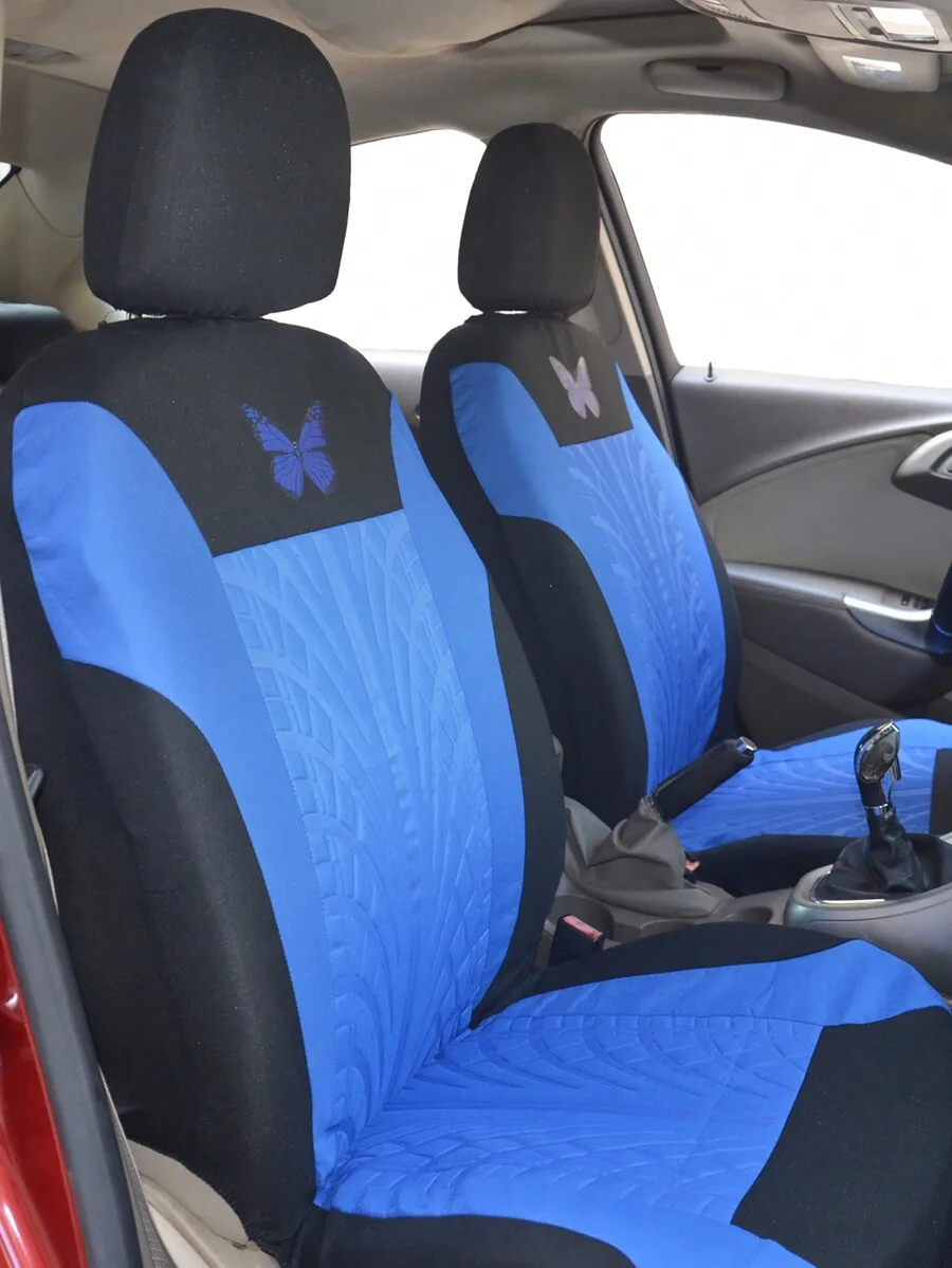 

5-Piece Universal Car Seat Covers Polyester With Sponge Padding Butterfly Pattern Blue Black