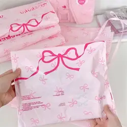 10pcs Ins Pink Bow Pattern Express Bags Plastic Waterproof Button Printing Envelopes Clothing Packaging