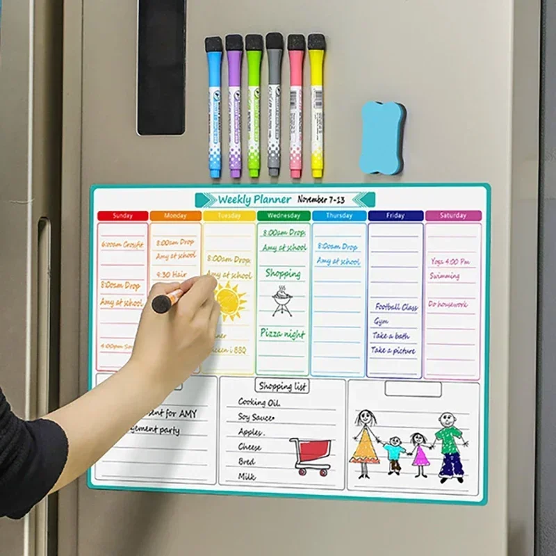A3 Size Magnetic Weekly &monthly Planner Dry Erase Calendar Fridge Sticker Spanish, French, English. No Pen