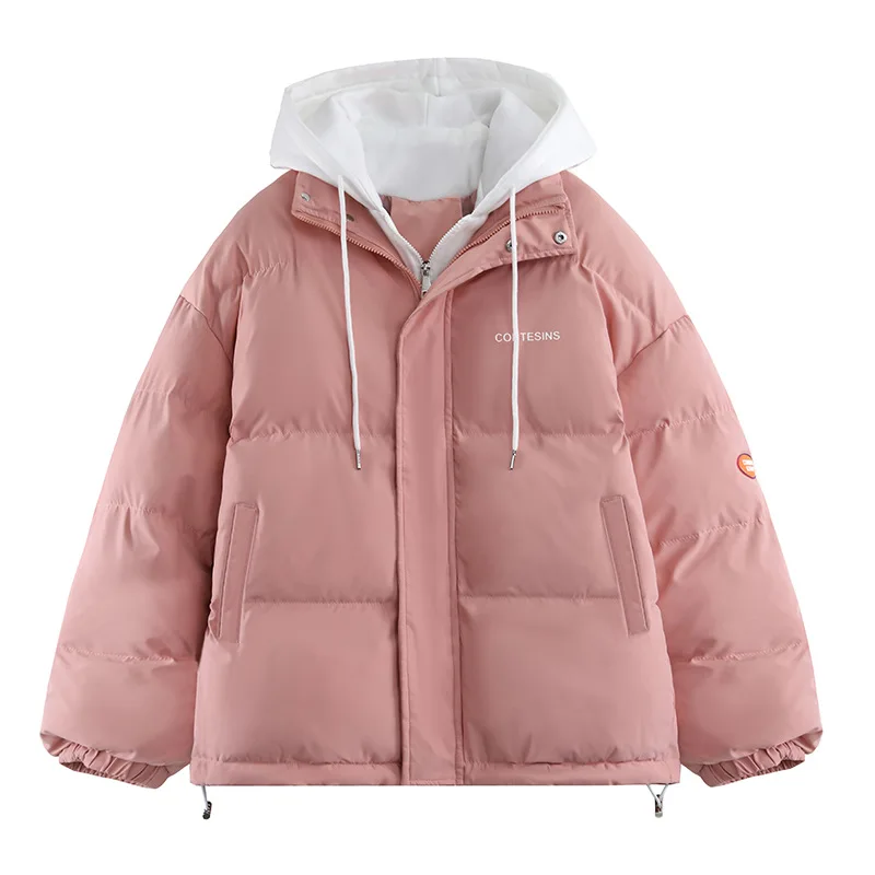 Women Short Parkas Coats Solid Jackets Hooded Drawstring Zipper Pocket Long Sleeves Thick Loose Streetwear Casual 2025 Winter