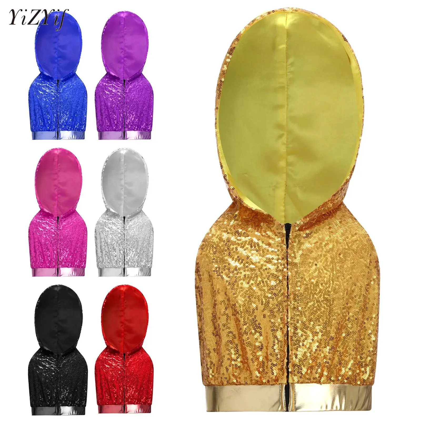 

Kids Girls Hip-Hop Jazz Dance Costume Sleeveless Ballet Dance T-shirt Hooded Cropped Top Cheer Gymnastics Performance Dancewear