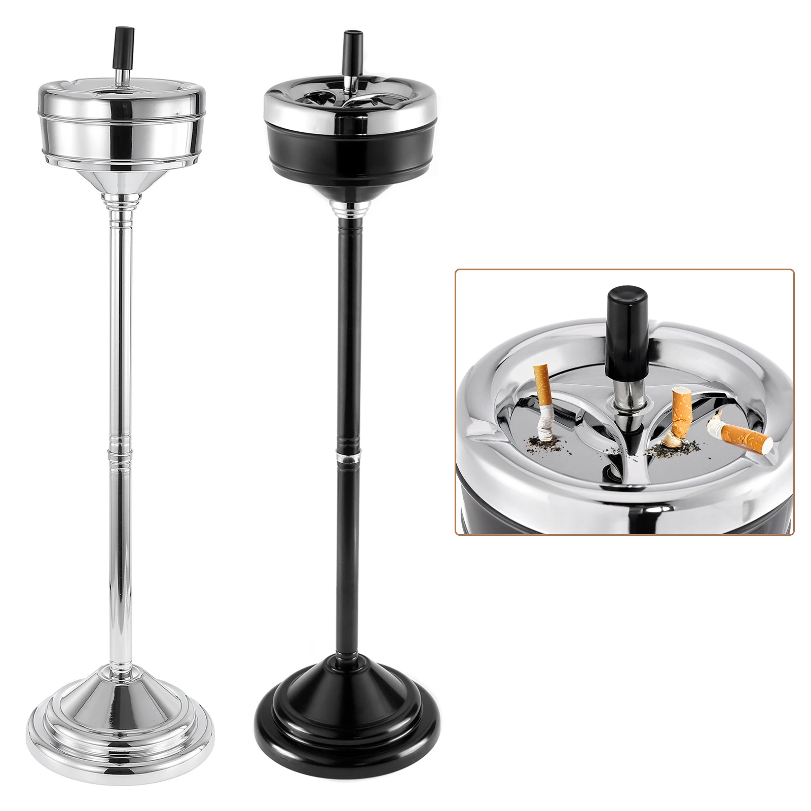 Bodenstehender Aschenbecher, Rauchaschenbecher aus Edelstahl, vertikal drehbar, 3-teilig, verstellbar, abnehmbarer Aschenbecher für den Außenbereich