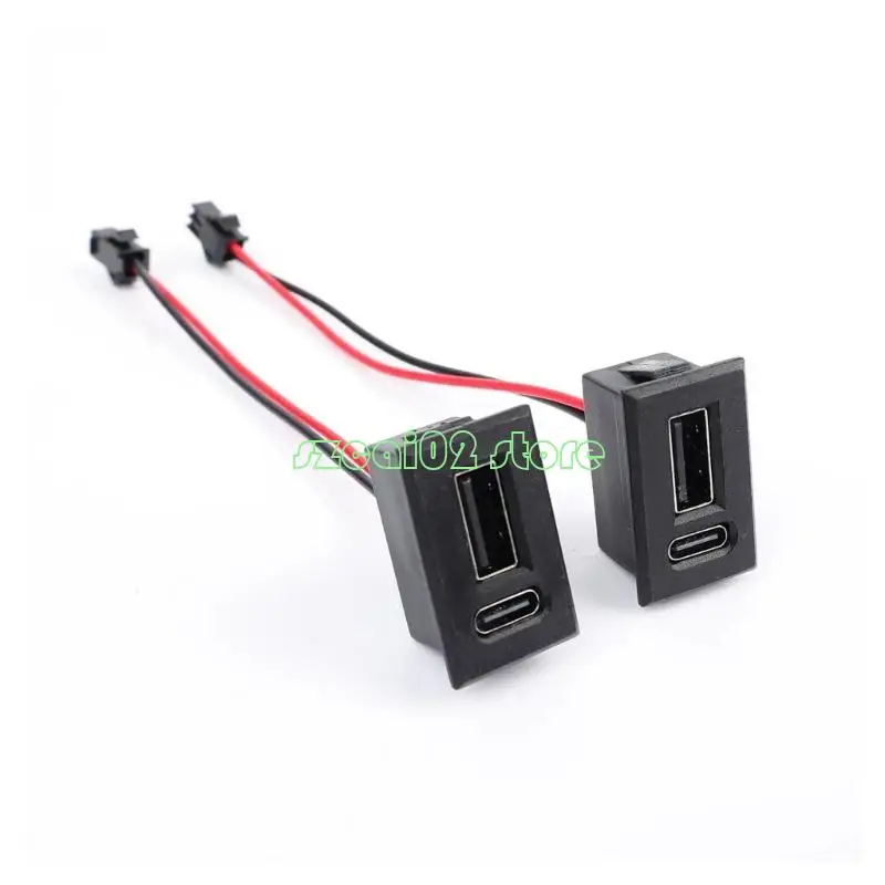 400B Black Panel Mount USB Socket Set with USB C and USB A Ports, Pack of 4 for Home