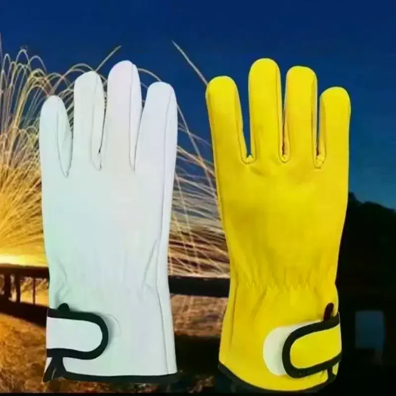 1 Pair Sheepskin Leather Workers Work Gloves Welding Safety Protection Garden Sports Motorcycle Driver Wear-resistant Gloves
