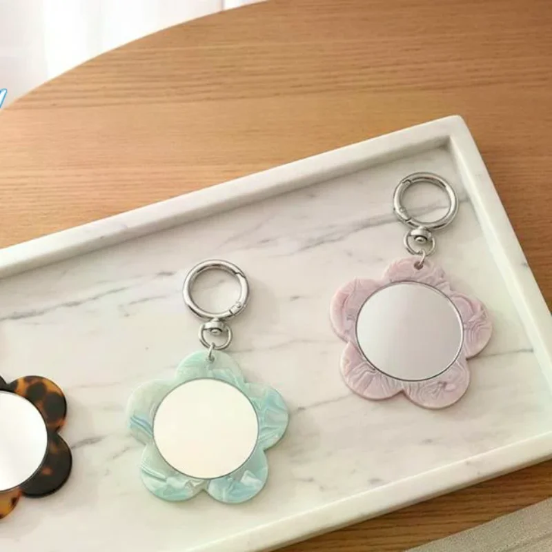 1Pc Portable Hanging Hand Mirror, Acetate Flower French Style Touch-Up Cosmetic Mirror, Compact Travel Makeup Mirror For Women