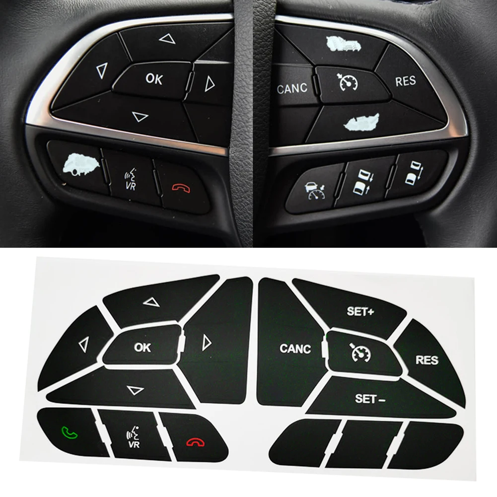 Car Interior Enhancement Steering Wheel Button Repair Button Repair Decal Black Overlay Perfect Fit For Jeep Cherokee