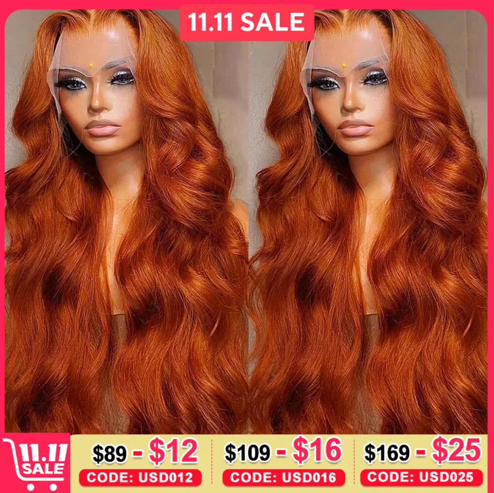 

Body Wave 13x6 Colored Lace Frontal Wig 13x4 Ginger Orange HD Lace Front Glueless Human Hair Wigs to Wear for Women 30 Inch Hair