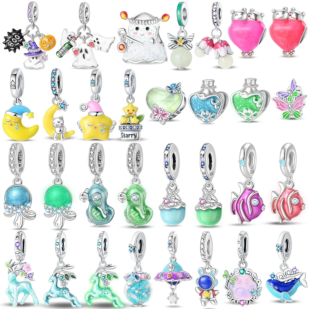 Moon Star Jellyfish Fish Deer Whale Silver Plated Bead Original Charm Fit Bracelets Bag Keychain Charms Diy Women Gift Accessory