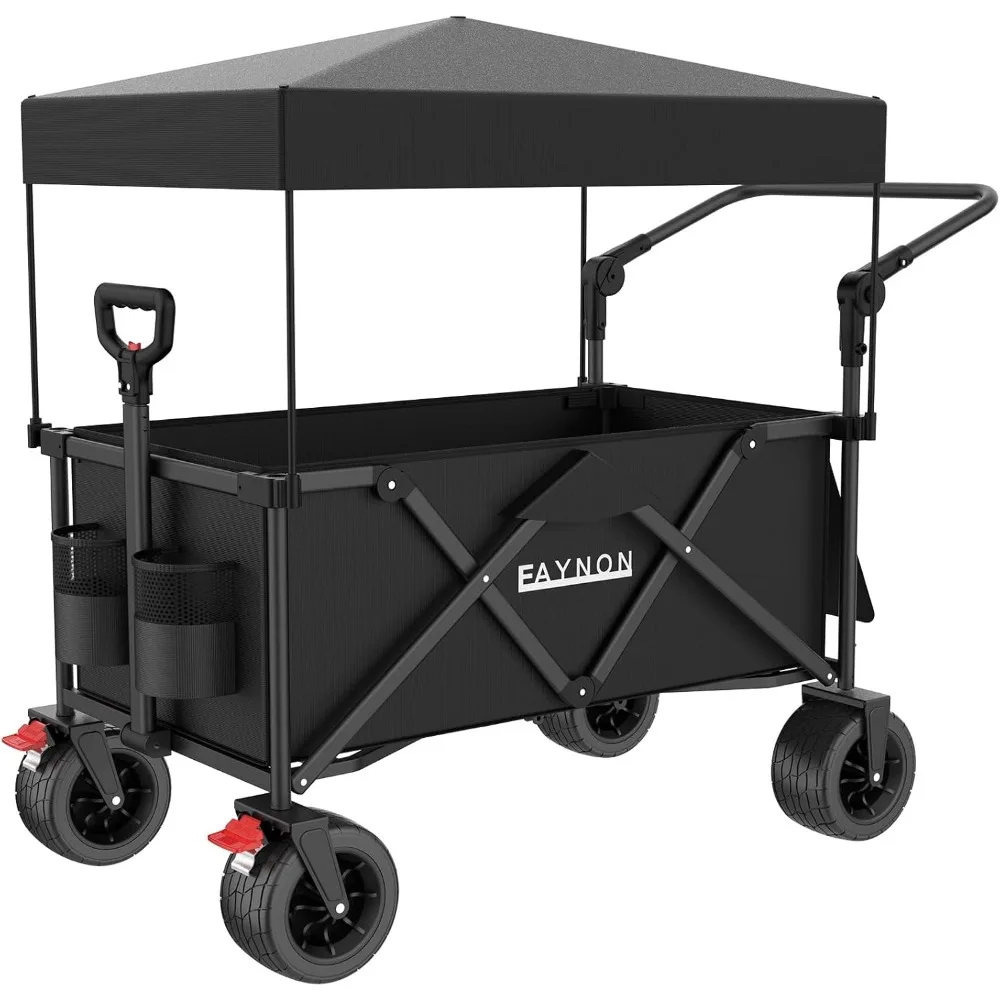 

150L Foldable Wagon with 300lbs Weight Capacity,Utility Wagons Carts Heavy Duty with Removable Canopy,with Big All-Terrain Beach