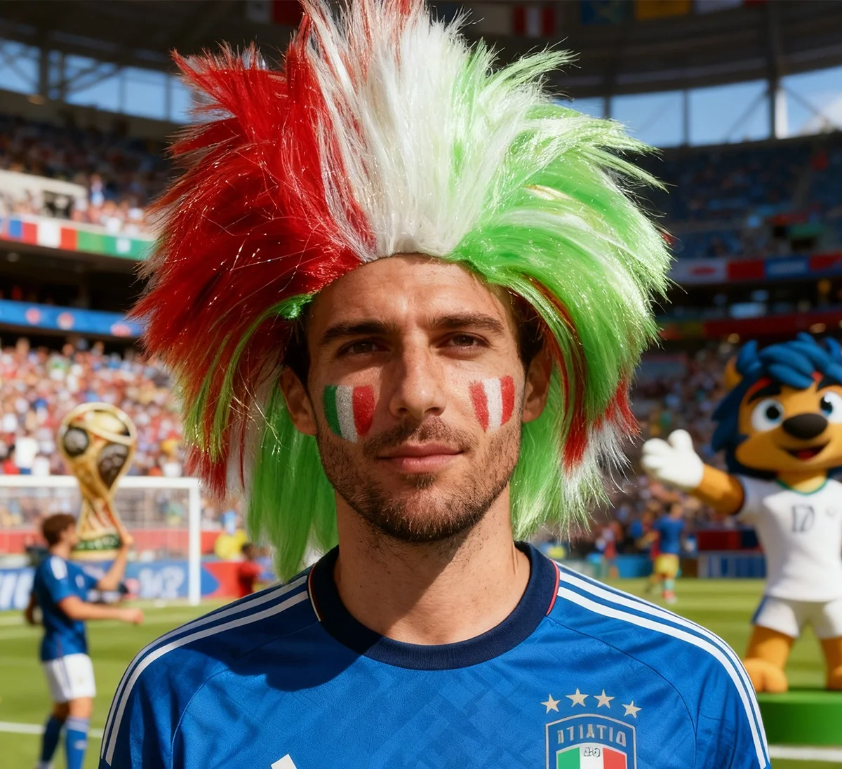 Red White Green Tricolor Mohawk Rock Spiky Wig Fluffy Upward Dynamic Layered Synthetic Party Cosplay