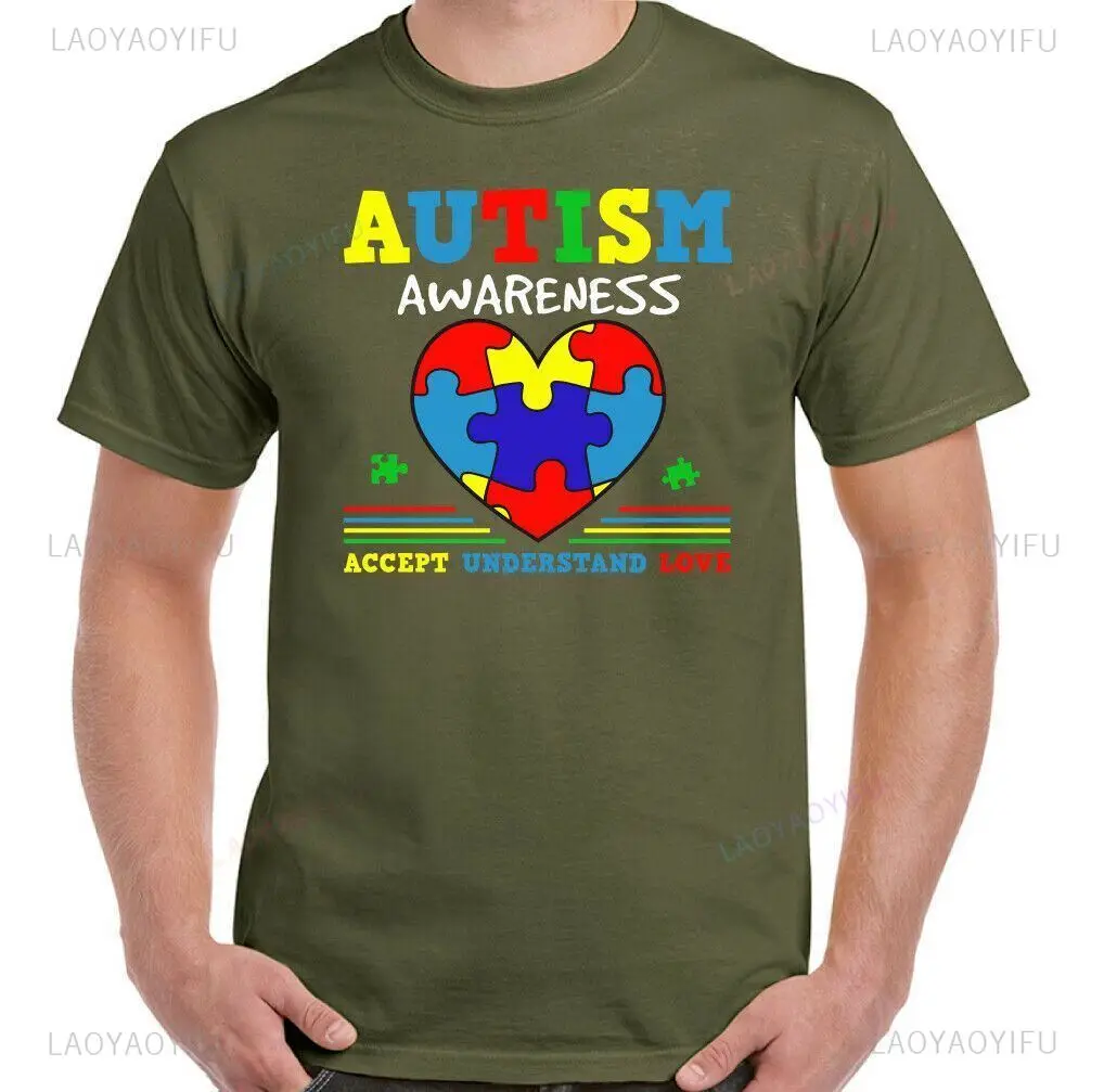 التوحد تي شيرت يوم الوعي التوحد قبول فهم الحب للجنسين رجل قمة نمط جديد Camisetas Hombre موضة الجرافيك التي شيرت