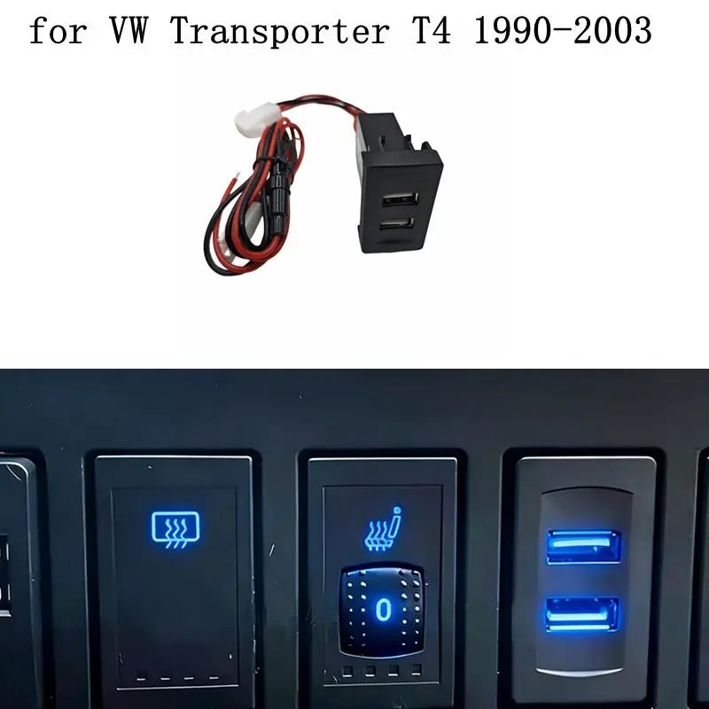 

Автомобильное зарядное устройство с двумя USB-портами 2.1A, адаптер-розетка с подсветкой, встроенный разъем для автомобиля Transport T4, автомобильное зарядное устройство с двумя USB-портами, автомобильные аксессуары