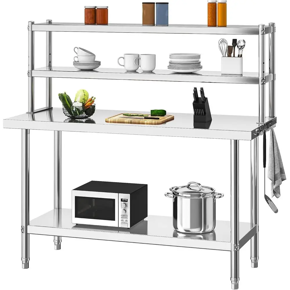 

Stainless Steel Work Table, 48 x 24 with Adjustable Undershelf, 48 x 12 Prep Table for Kitchen, Restaurant, Garage, and Outdoor