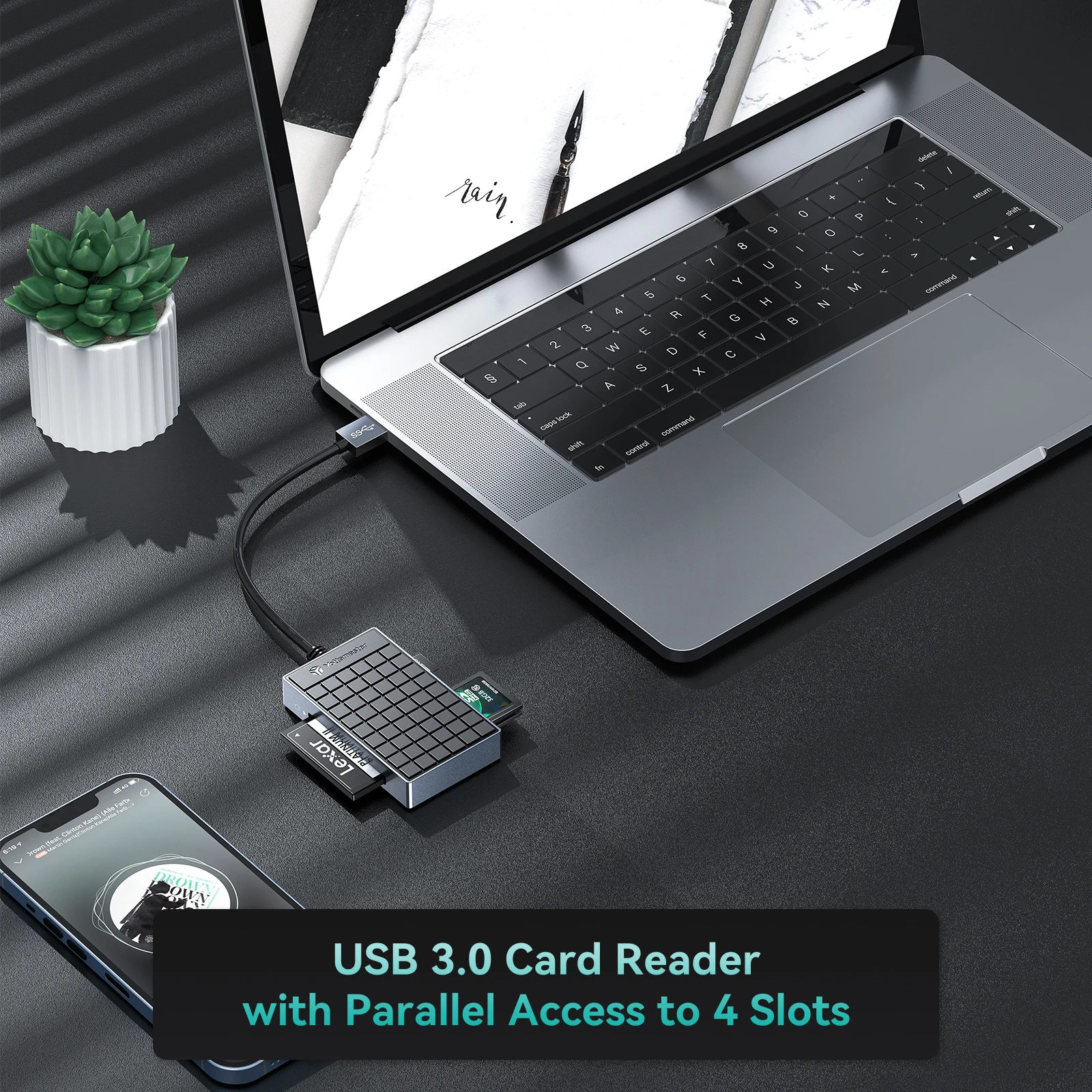 

Yottamaster 4-in-1 USB 3.0 Card Reader 5Gbps High-Speed Adapter for CF/SD/TF/MS Memory Cards, Simultaneous Access, OTG Support, Compatible with Cameras Laptops Phones, Portable Aluminum Card Reader