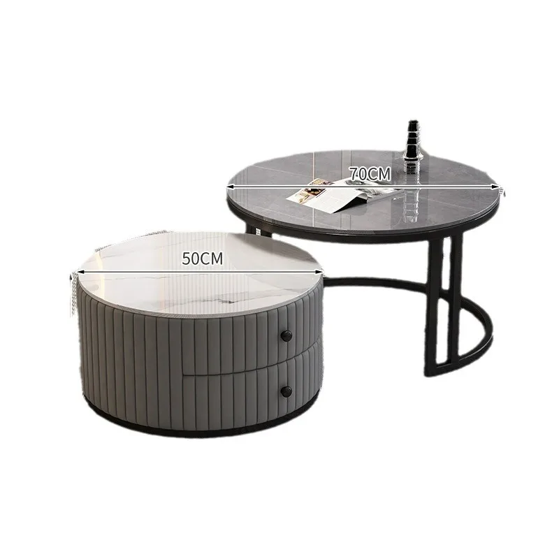 

Rock slab coffee table light luxury living room household tea table small apartment tempered glass round simple and advanced sen
