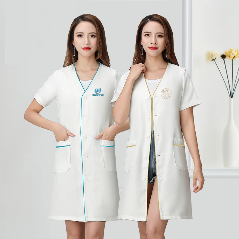 Beauty salon beautician work clothes women short sleeve white coat long sleeve tattoo skin manager high-end set uniform