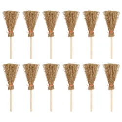 12Pcs Mini Broom Halloween Straw Toys Witches Hanging Decoration Prop Broomsticks Dustpans Household Merchandises
