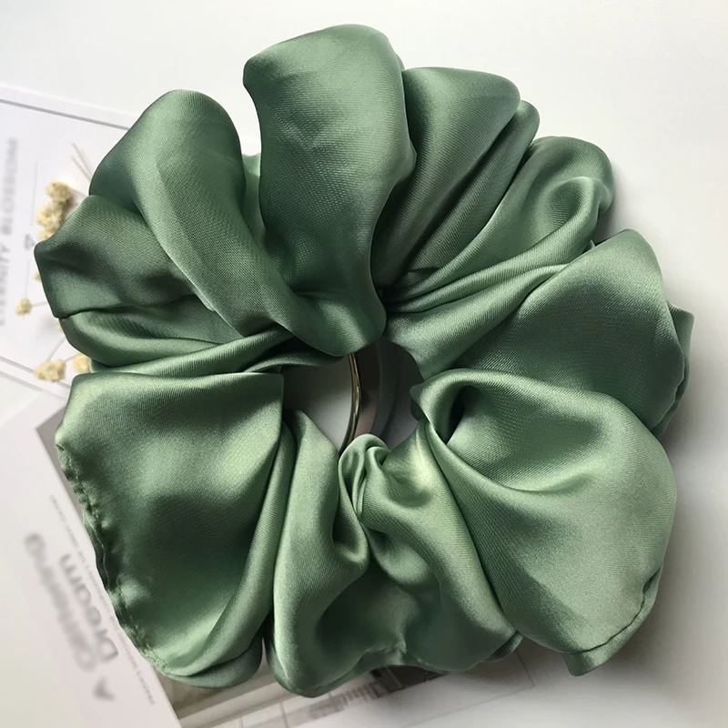 Newest Korean Woman Big Elegant Silk Elastics Hair Band Solid Color Scrunchies Hair Ties Ladies Ponytail Hold Hair Accessories