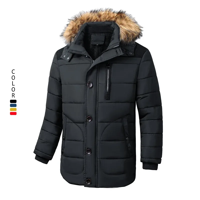Winter New Fashion Men's Plus Size Solid Color Casual Trendy Simple Basic Long Sleeve Hoooded Quilted Coats Male Parkas Clothes
