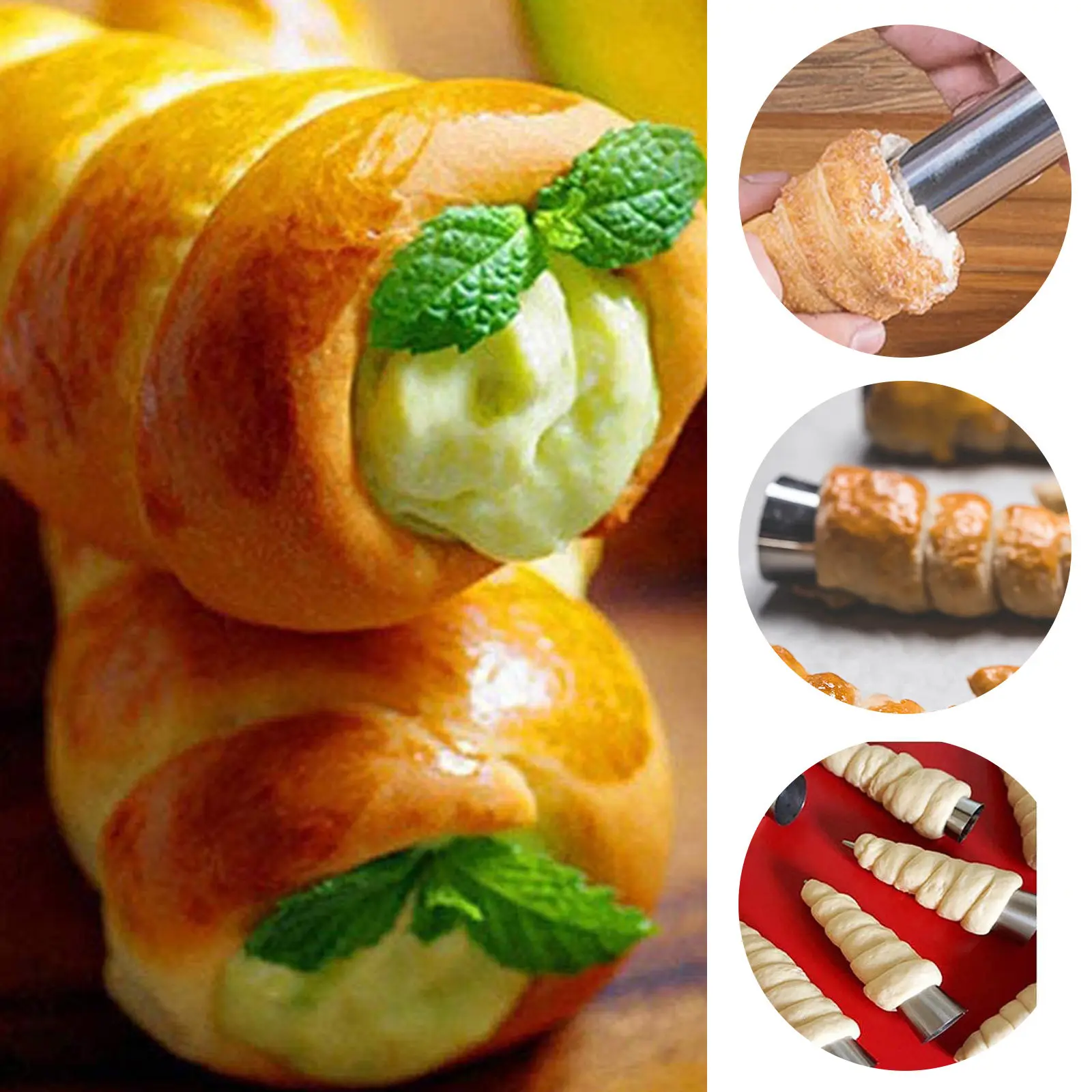 1Set Professional Stainless Steel Croissant Mold Cone Shape Baking Molds Non-Rust Croissant Tubular Bread Mold Easy Clean