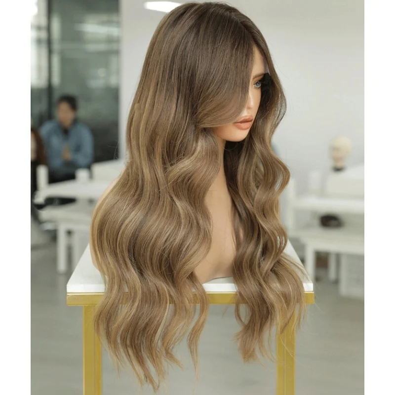 

Blonde Layered Wig Wavy Lace Front Long Dark Roots Middle Part Heat Resistant Synthetic Wigs For Women Blonde Brown Wavy Wig