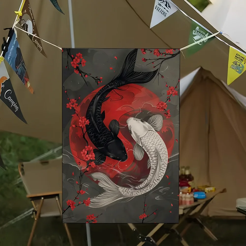 Japanese Koi Fish Carp Yin Yang Flag Living Room Wall Club Hanging Home Dorm Decor Art Garage Bar Live Decoration Banner