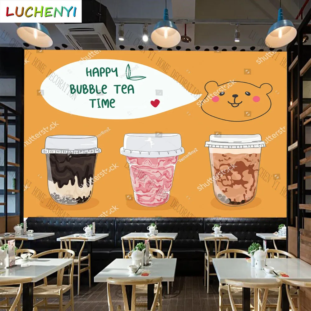 

Custom bubble tea juice 3d wallpaper mural restaurant cold drinking shop kitchen dining room wall papers home decor sticker