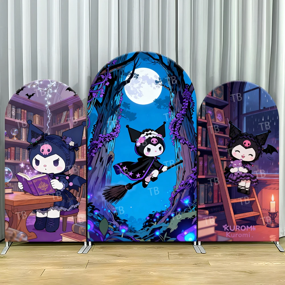 

Kuromi Witch Arch Backdrop Cover Moon Broom Book Scene For Girls Birthday Party Cute Gothic Cartoon Theme Photo Booth Decor Prop