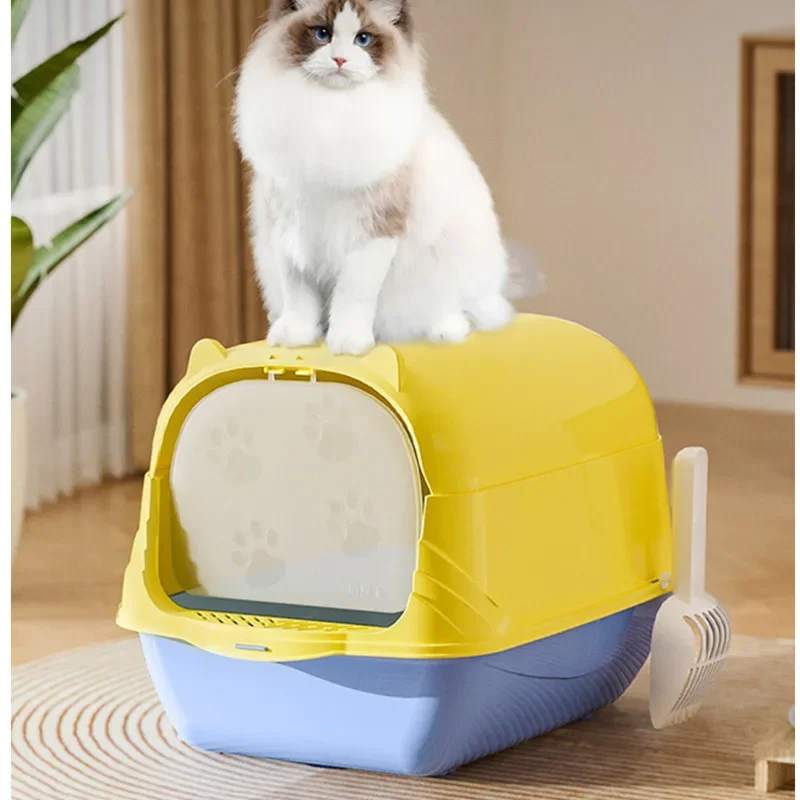 Large Enclosed Cat Toilet with Splash-Proof High Side Removable Top Cover Easy-Clean Sandbox for Cats Spacious Litter Tray 