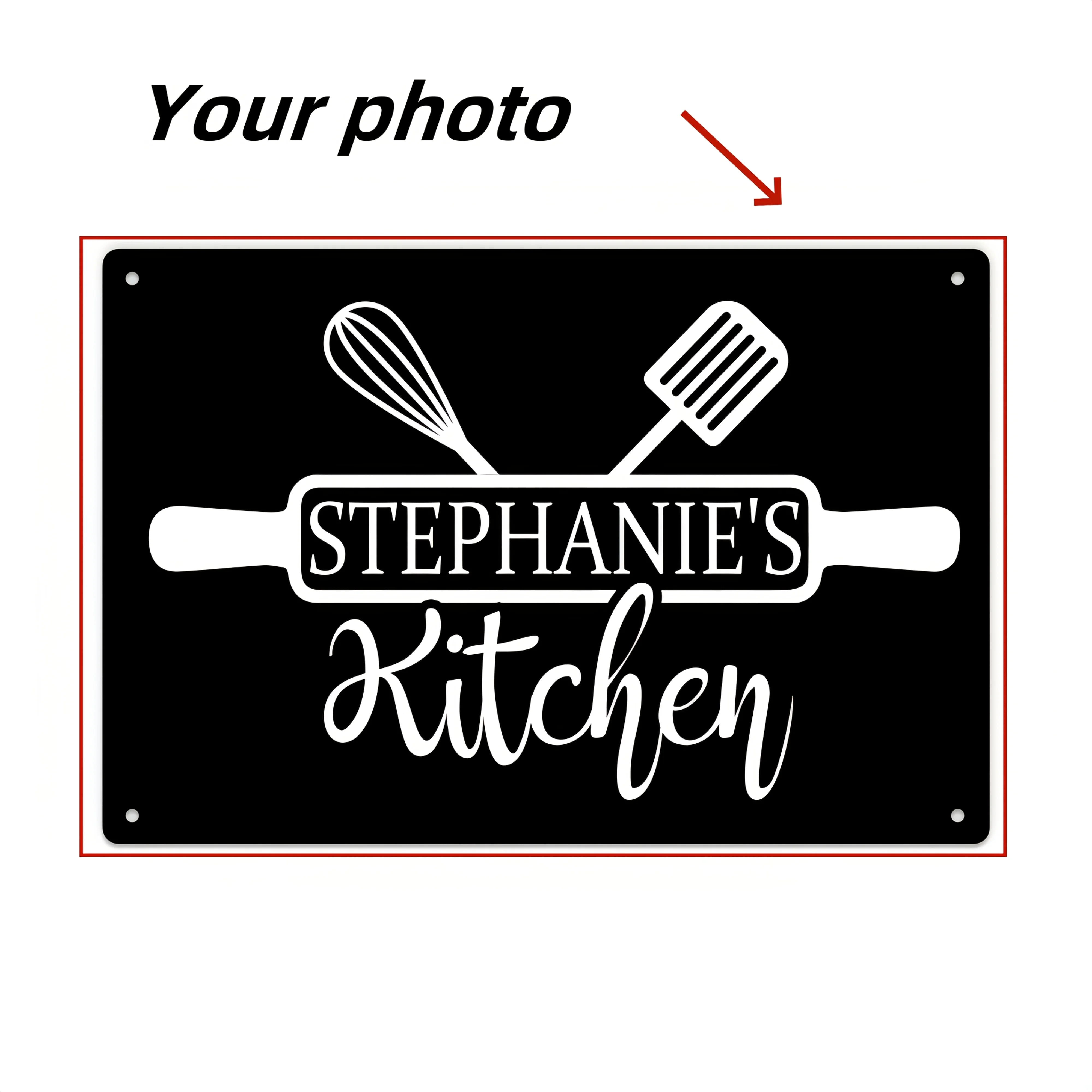Custom Retro Metal Kitchen Sign - Personalized Name Wall Art Plaque.for Home, Bar, Cafe, Restaurant,  Whimsical Whisk Design