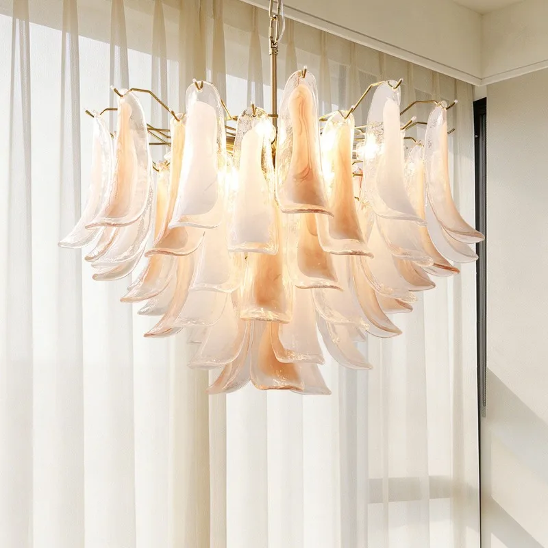 Cream wind warm and romantic rock sugar orange glass chandelier, French bedroom main light, high-end art chandelier