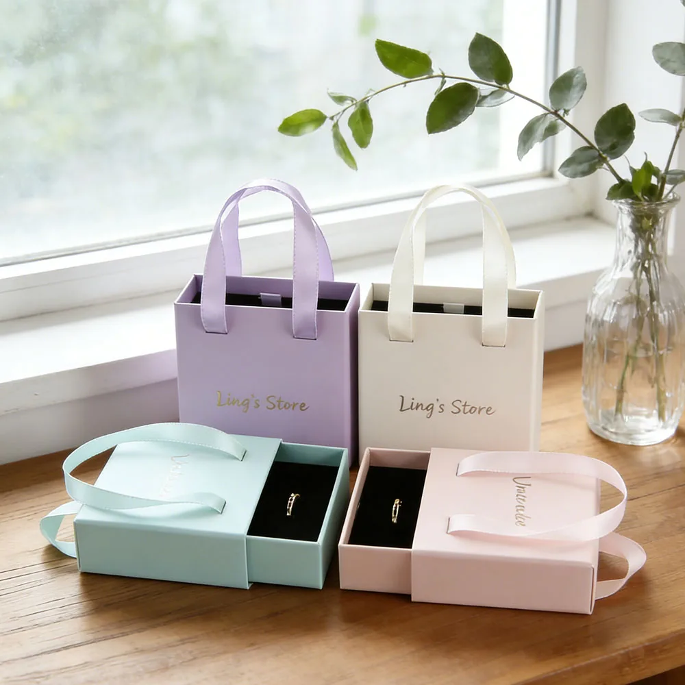 

50Pcs Purple Drawer Jewelry Gift Box Earring Necklace Bracelet Jewellry Buddha Beads Storage Box Head handmade Custom Logo Bulk