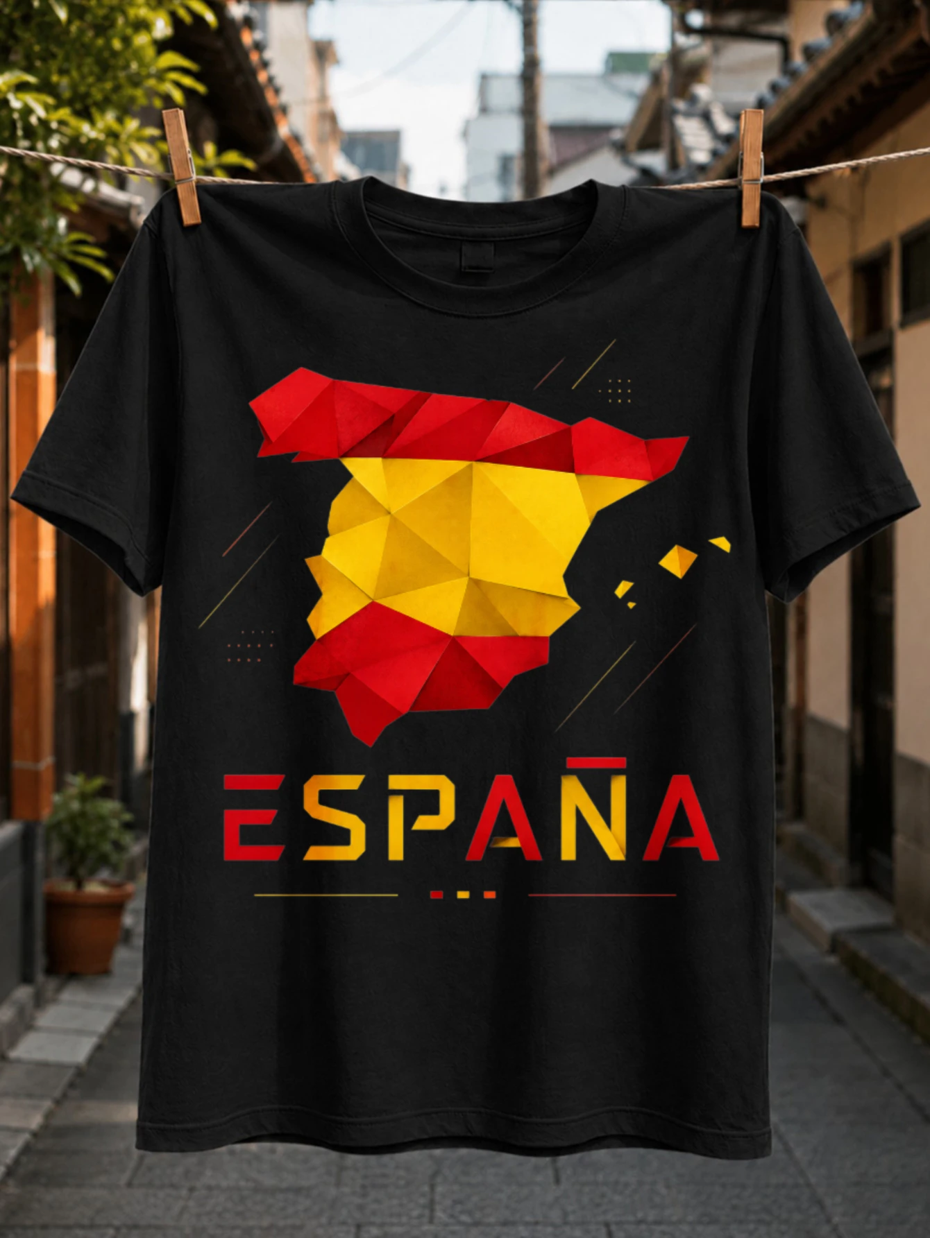 EspaNa Low Poly Graphic Geometric Red Yellow Spanish Fl-ag Silhouette with Modern Angular ESPANA  Unisex All T-Shirt